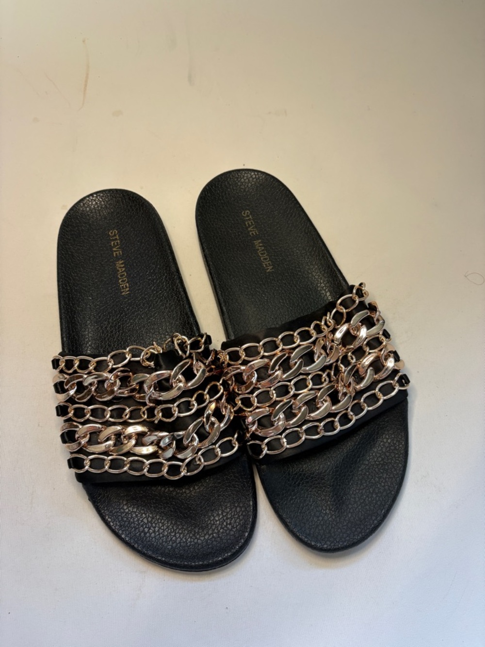 Steve Madden Chains Pool Slide Sandals Black Gold Multi Chain Size‎ 8